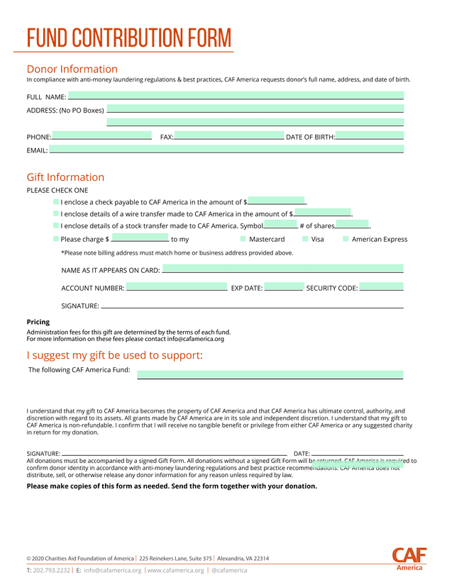 Fund Contribution Form screenshot