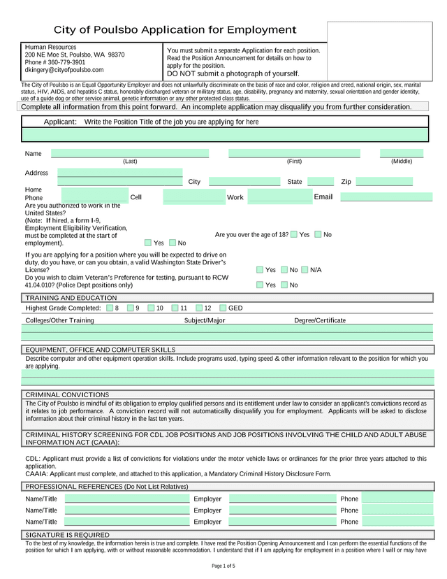 City Of Poulsbo Application For Employment screenshot