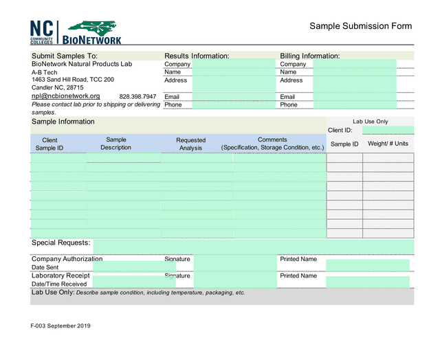 Sample Submission Form screenshot