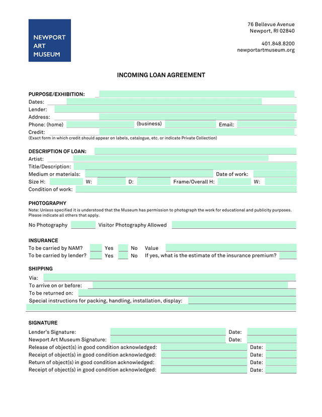 Incoming Loan Agreement screenshot