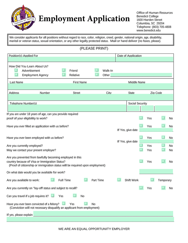 Employment Application screenshot
