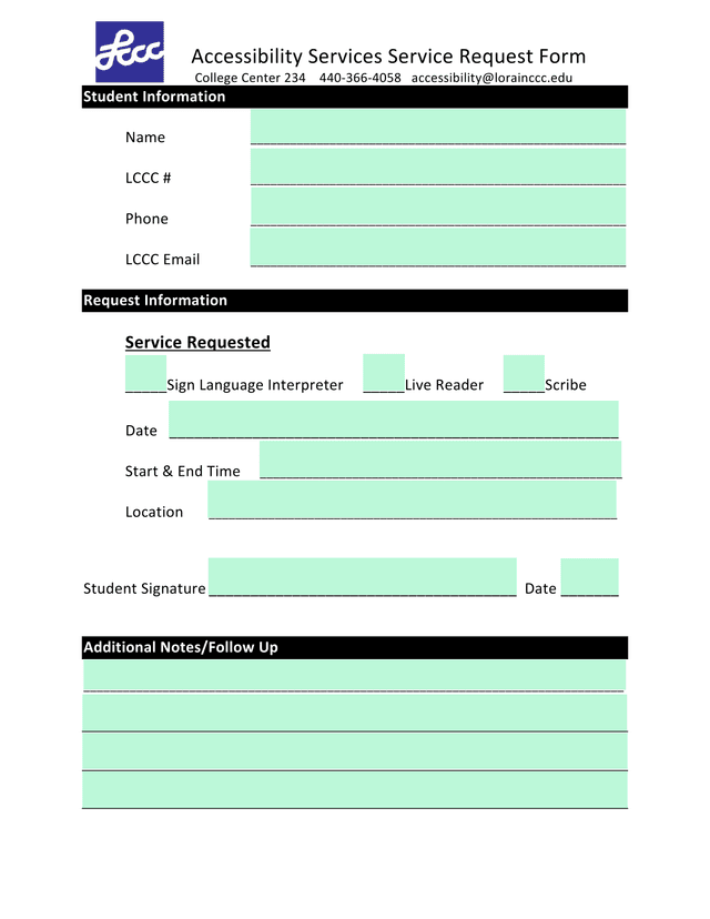 Accessibility Services Service Request Form screenshot