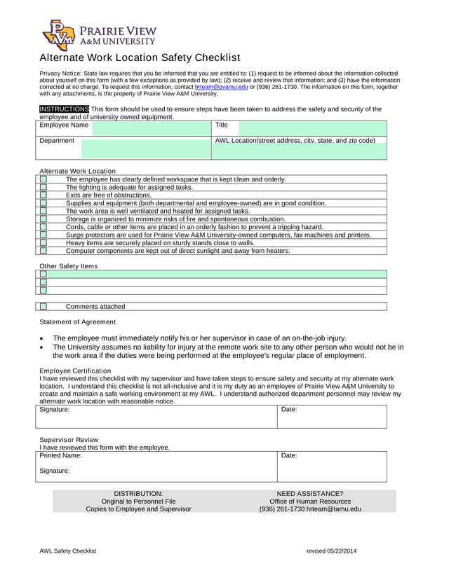 AWL Safety Checklist screenshot