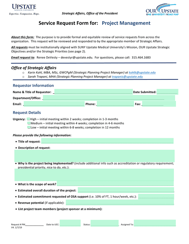 Service Request Form For Project Management screenshot