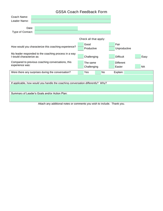 GSSA Coach Feedback Form screenshot