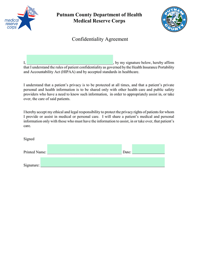 Confidentiality Agreement screenshot