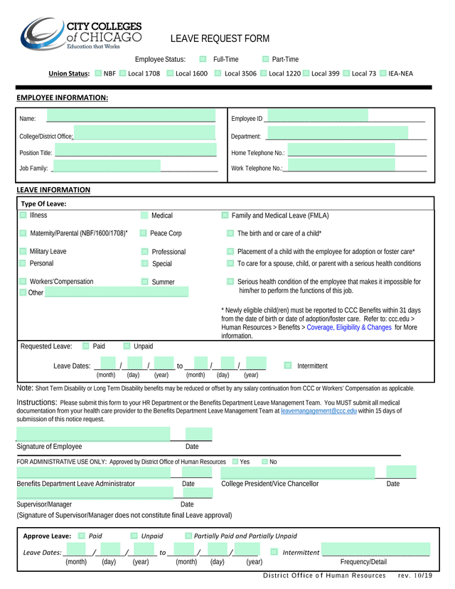 LEAVE REQUEST FORM screenshot