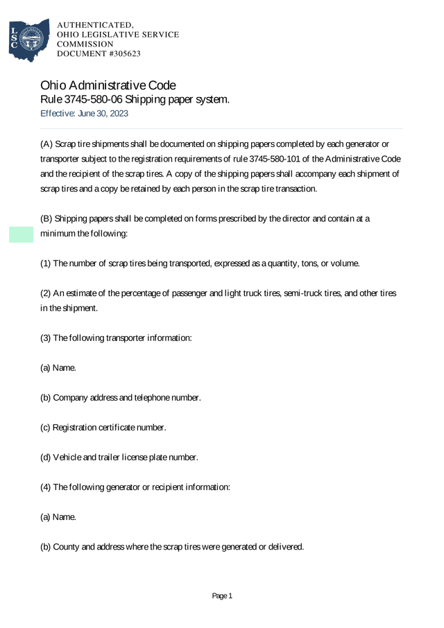 Rule 3745 580 06 Shipping Paper System screenshot