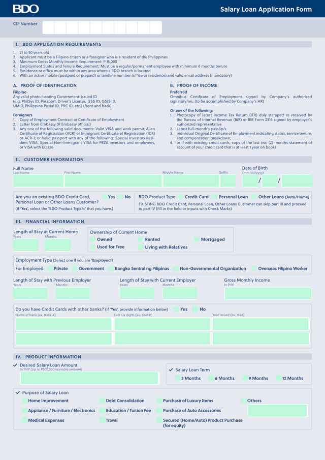 BDO Application Requirements screenshot
