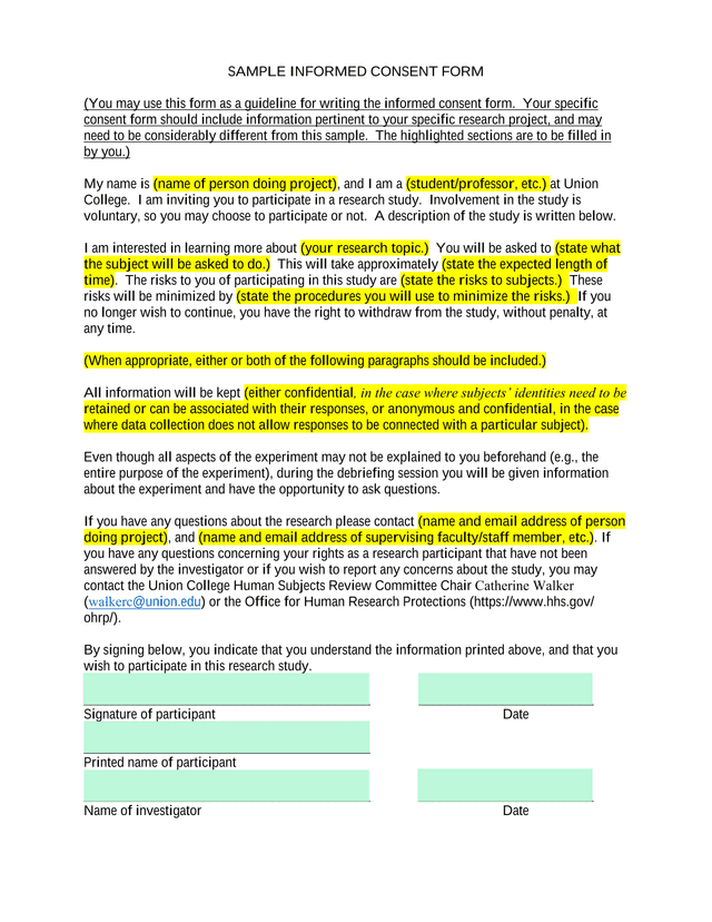 Sample Informed Consent Form screenshot