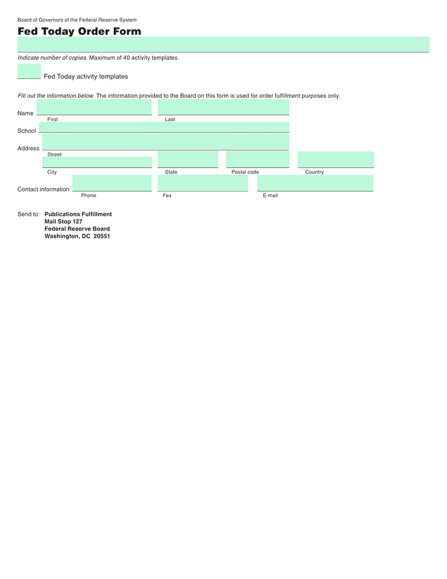 Fed Today Order Form screenshot