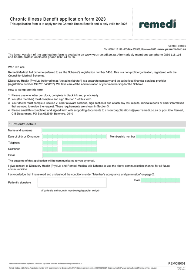 Remedi Medical Aid Scheme Application Form screenshot