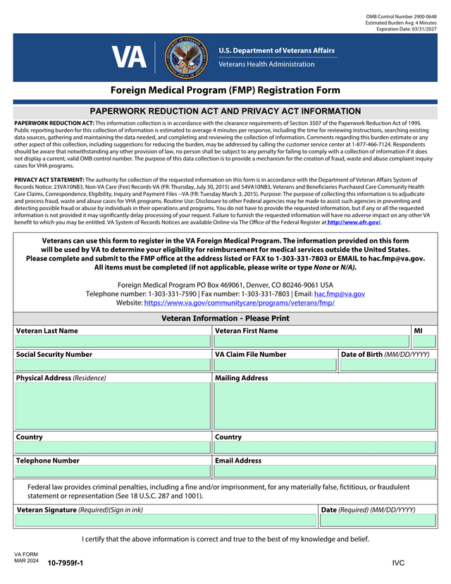Foreign Medical Program (FMP) Registration Form screenshot