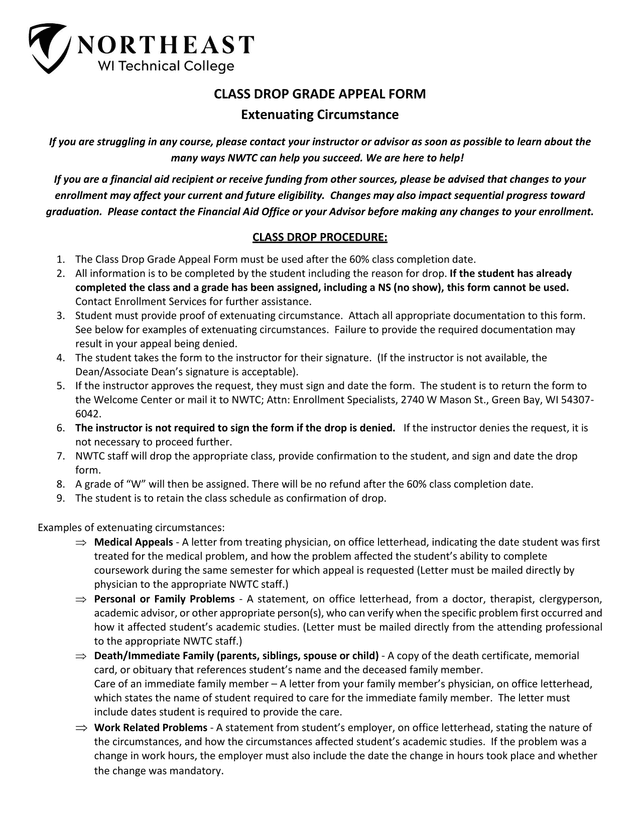 CLASS DROP GRADE APPEAL FORM screenshot