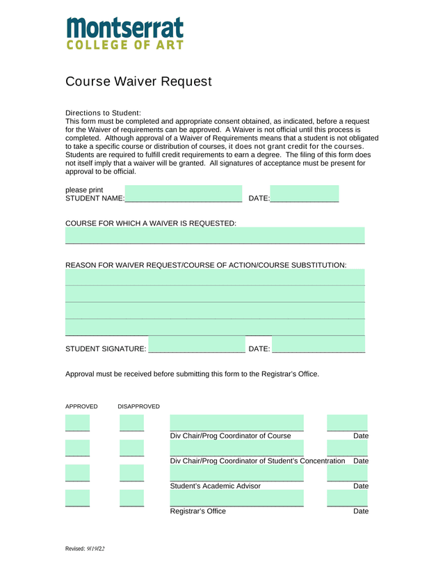 Course Waiver Request screenshot