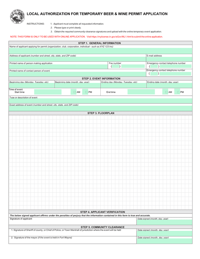 LOCAL AUTHORIZATION FOR TEMPORARY BEER  WINE PERMIT APPLICATION screenshot