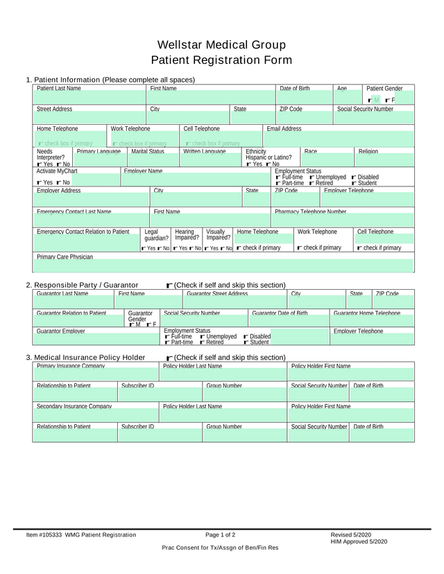 Patient Registration Form screenshot