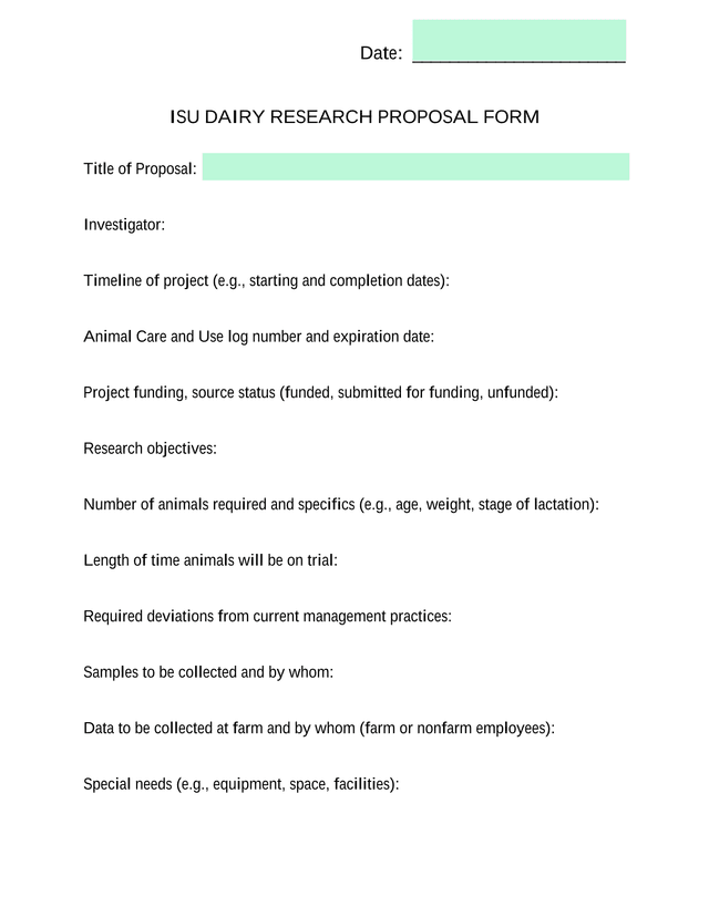 ISU DAIRY RESEARCH PROPOSAL FORM screenshot