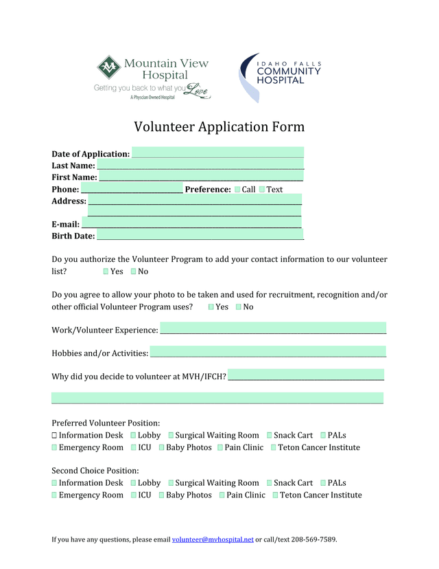 Volunteer Application Form screenshot
