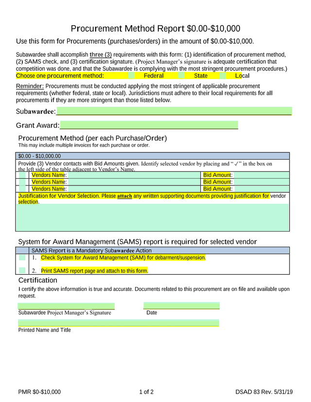 Procurement Method Report 0 10,000 screenshot