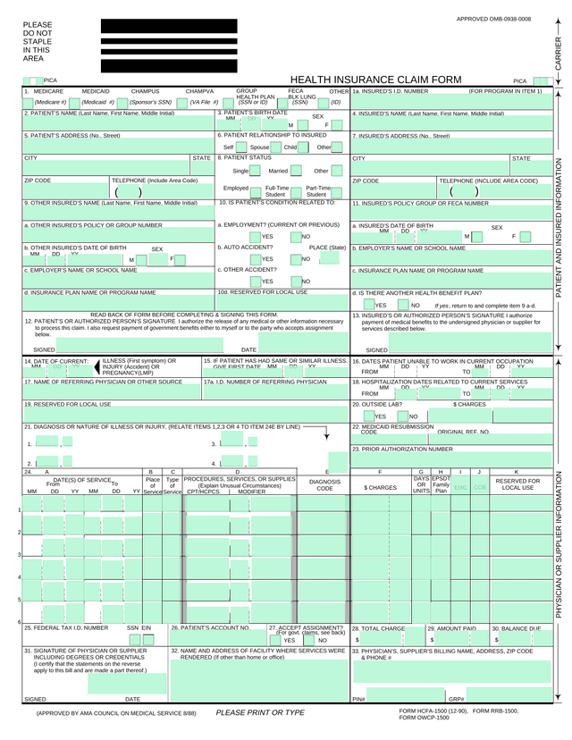 HEALTH INSURANCE CLAIM FORM screenshot