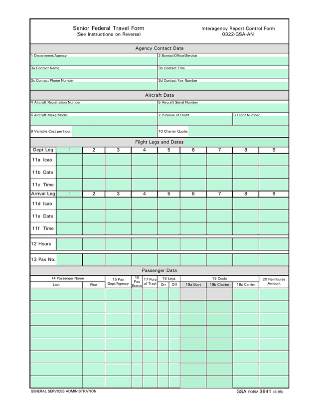 Senior Federal Travel Data Form screenshot