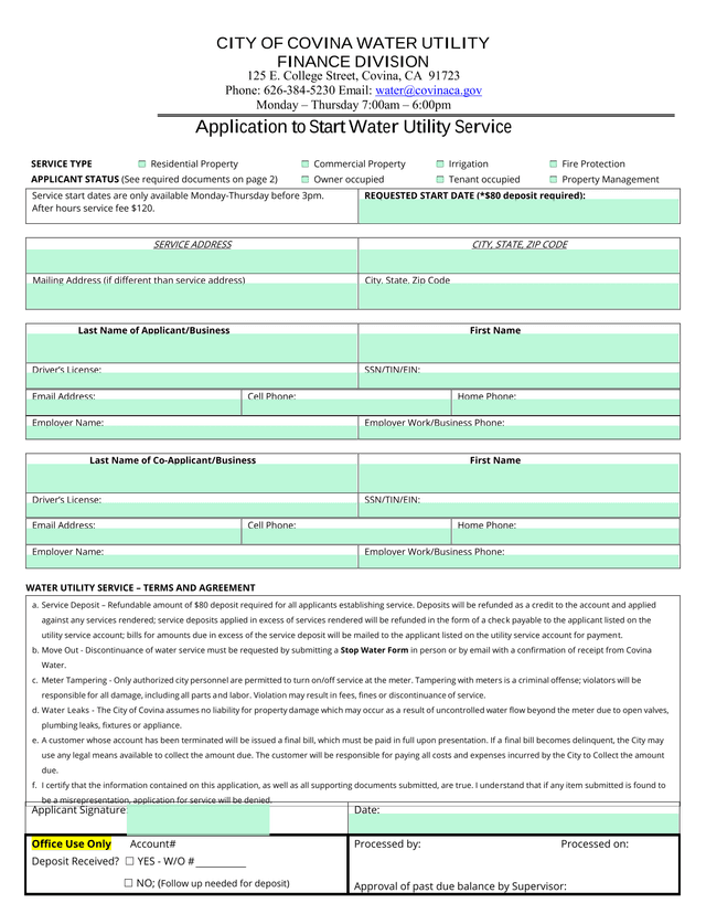 Application To Start Water Utility Service screenshot
