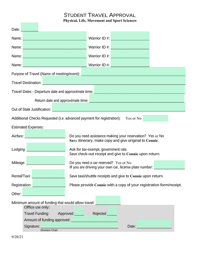 Student Travel Approval screenshot