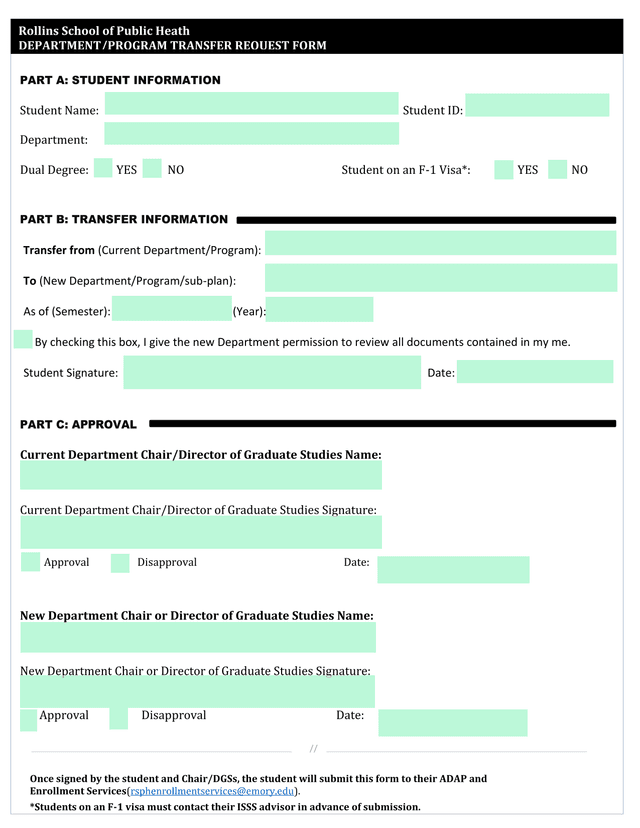 DepartmentProgram Transfer Request Form screenshot