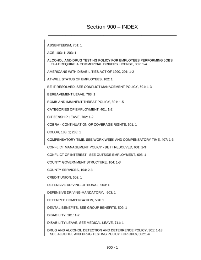 Section 900  INDEX screenshot
