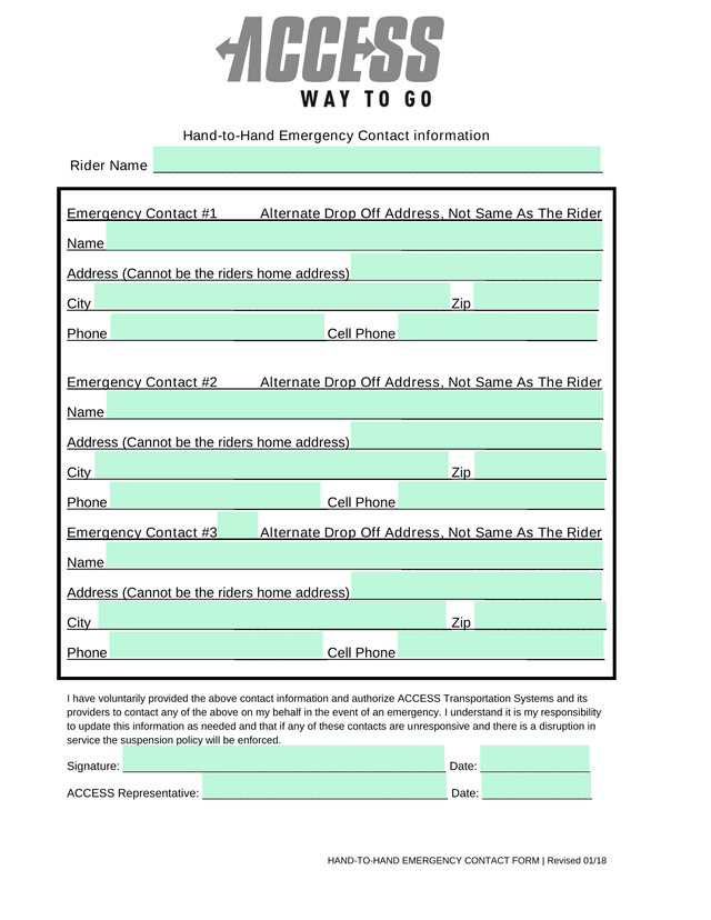 HAND TO HAND EMERGENCY CONTACT FORM screenshot