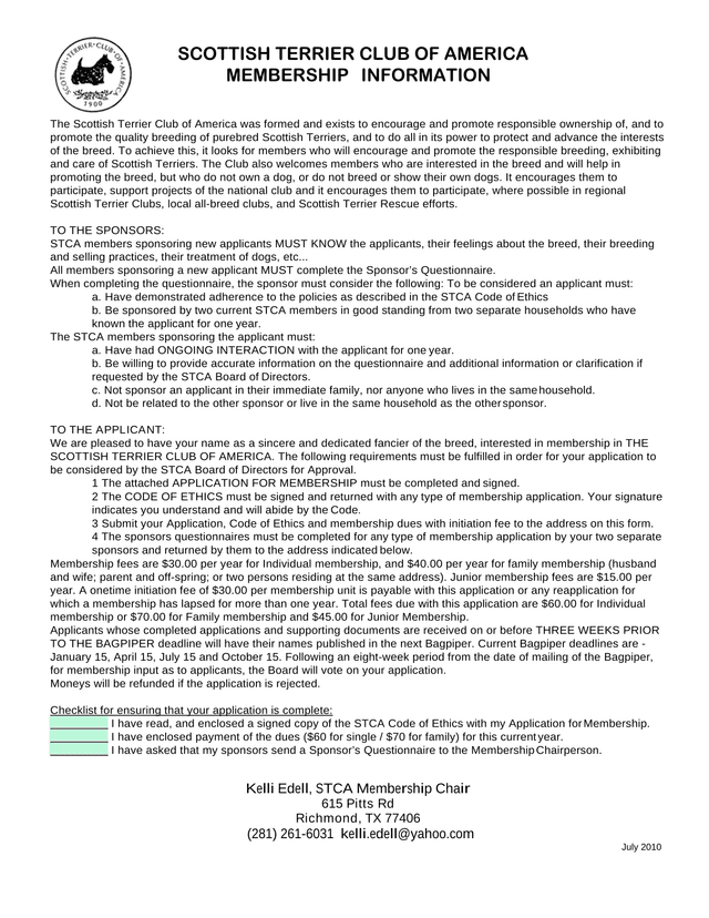 Scottish Terrier Club Of America Membership Information screenshot