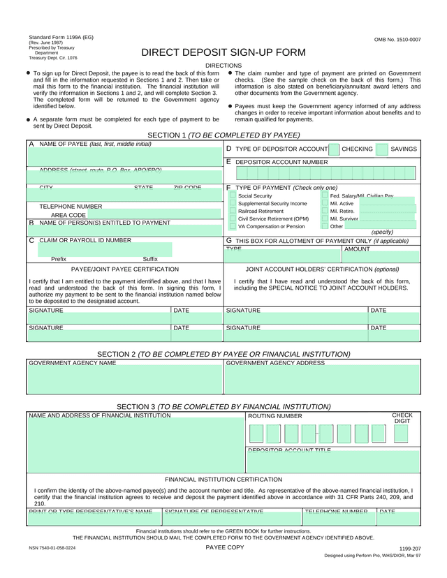 Standard Form 1199A (EG) screenshot