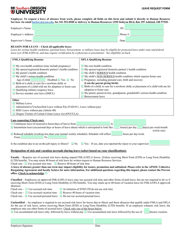 LEAVE REQUEST FORM screenshot
