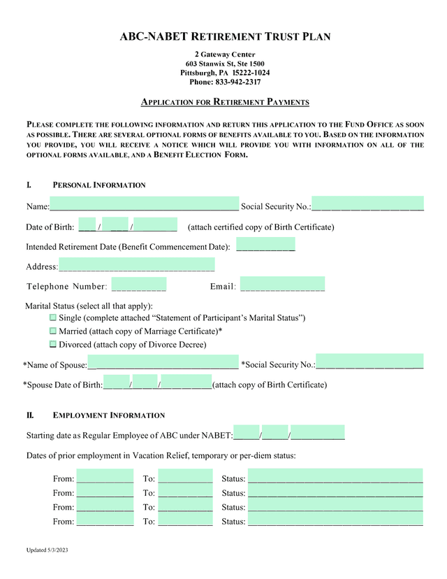 ABC NABET Retirement Trust Plan Application For Retirement Payments screenshot