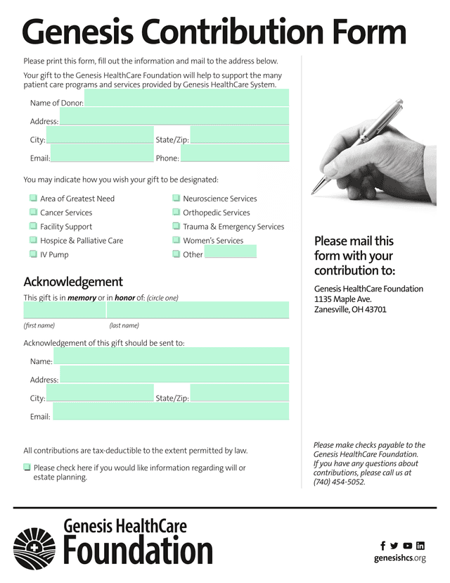 Genesis Contribution Form screenshot