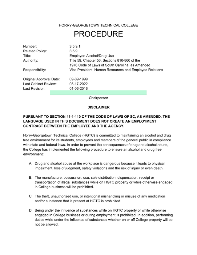 Employee AlcoholDrug Use Procedure screenshot