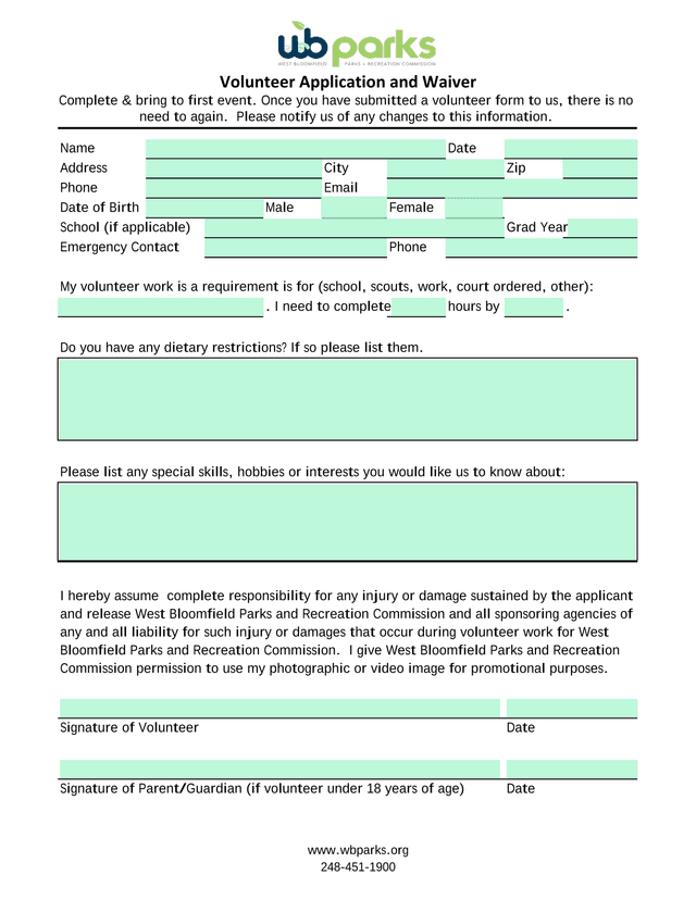Volunteer Application And Waiver screenshot