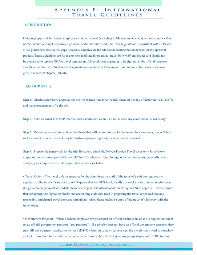 Appendix E International Travel Guidelines screenshot