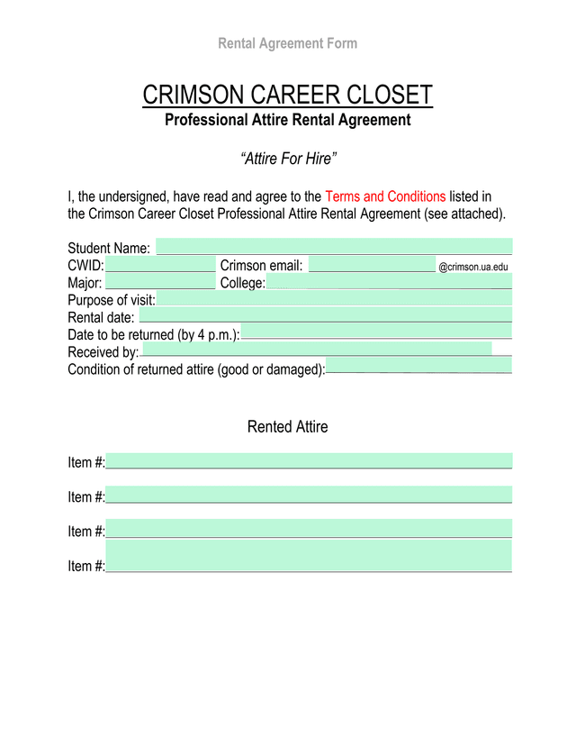 Rental Agreement Form screenshot