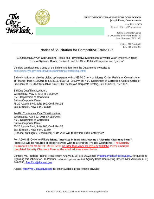 Notice Of Solicitation For Competitive Sealed Bid 072201526NSD screenshot