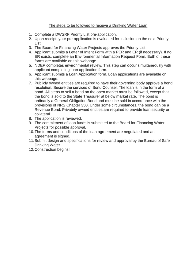 Drinking Water Loan Application Process screenshot