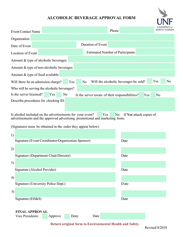 Alcoholic Beverage Approval Form screenshot