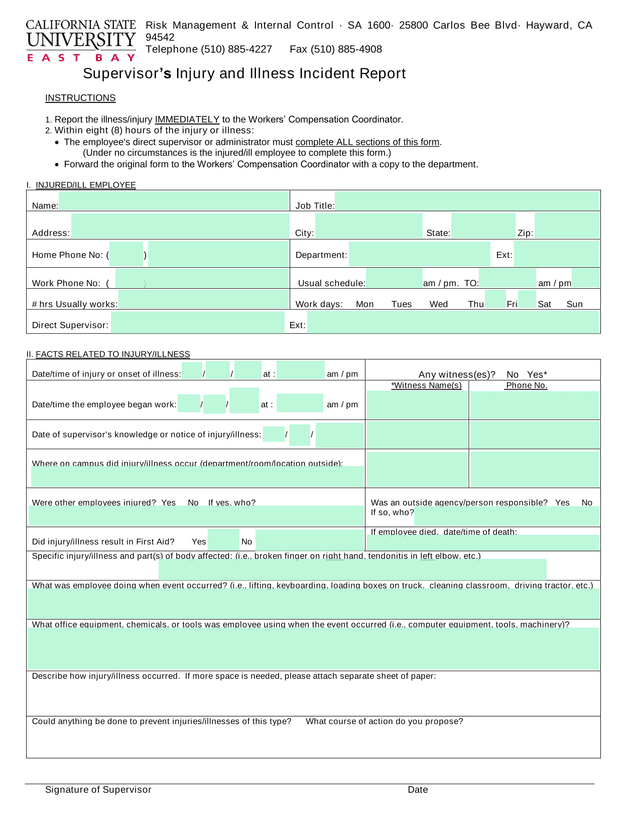 SupervisorS Injury And Illness Incident Report screenshot