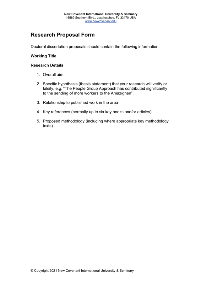Research Proposal Form screenshot