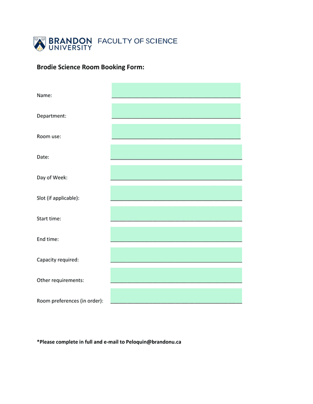 Brodie Science Room Booking Form screenshot