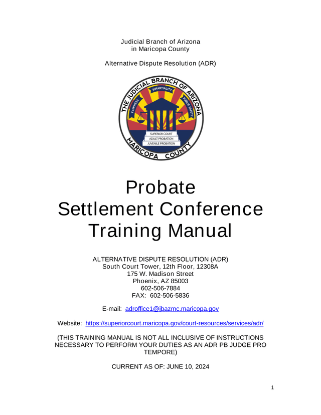 Probate Settlement Conference Training Manual screenshot