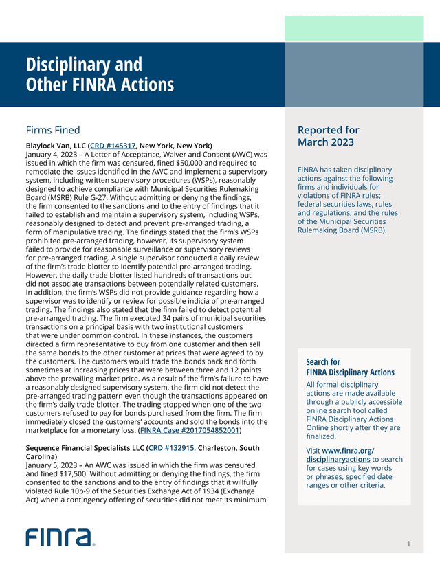 Disciplinary And Other FINRA Actions screenshot