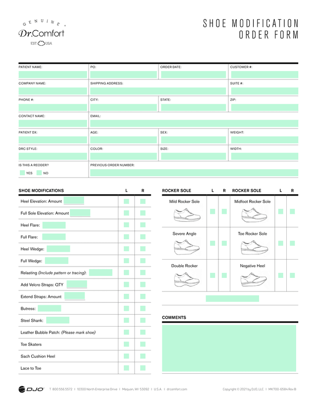 SHOE MODIFICATION ORDER FORM screenshot