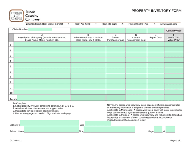 PROPERTY INVENTORY FORM screenshot